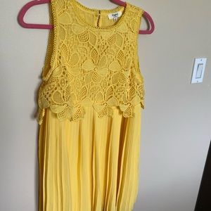 Yellow embroidered/ pleated dress